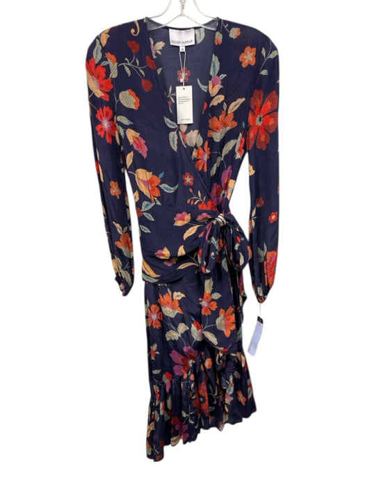 Gilner Farrar Size XS Purple & Multi Viscose Long Sleeve Floral Wrap Midi Dress Purple & Multi / XS