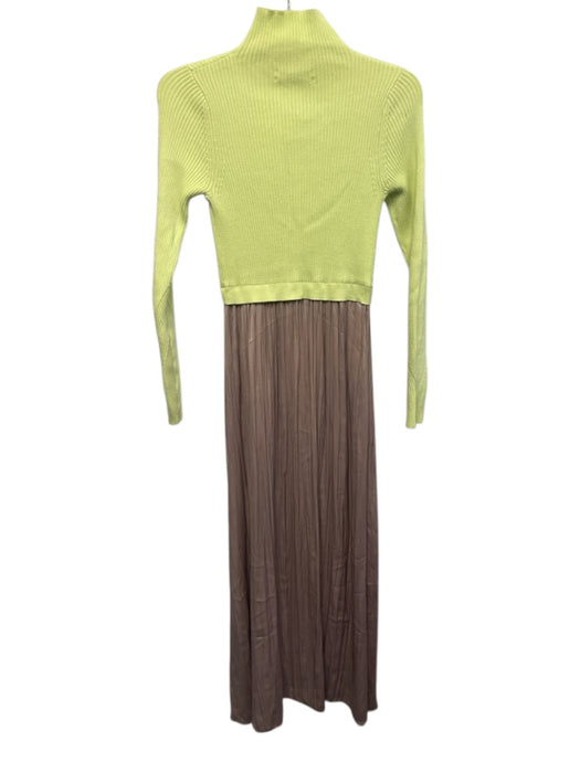 Anthropologie Size XS Lime Green & Taupe Viscose Blend Ribbed Knit Layered Dress Lime Green & Taupe / XS