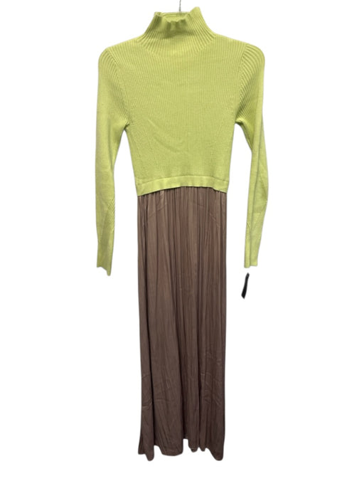 Anthropologie Size XS Lime Green & Taupe Viscose Blend Ribbed Knit Layered Dress Lime Green & Taupe / XS