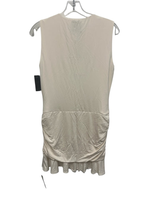 Reformation Size L Cream Sleeveless Side Ruching High Neck Ruffle Hem Dress Cream / L