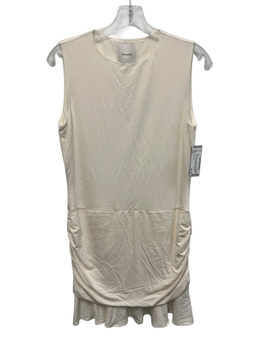 Reformation Size L Cream Sleeveless Side Ruching High Neck Ruffle Hem Dress Cream / L