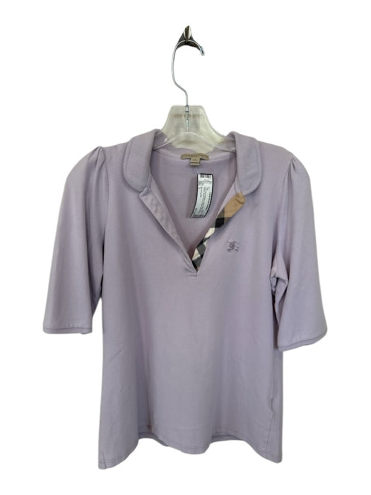 Burberry Brit Size L Lavender & Brown Cotton Blend 3/4 Sleeve Half Button Top Lavender & Brown / L
