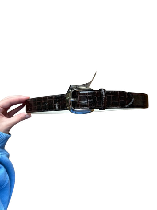 Ellen Tracy Dark Brown Leather Croc Embossed Silver Hardware Belts Dark Brown / S