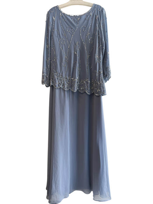 JKARA Size 16 Blue Polyester Sequins Wide Neck 3/4 Sleeve Gown Blue / 16