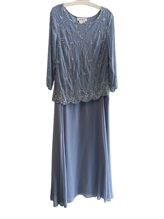 JKARA Size 16 Blue Polyester Sequins Wide Neck 3/4 Sleeve Gown Blue / 16