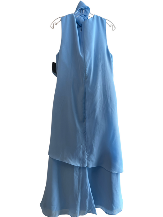 Lavetir Size 16W Sky Blue Polyester Sleeveless Back Zip Round Neck Tiered Gown Sky Blue / 16W