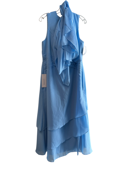Lavetir Size 16W Sky Blue Polyester Sleeveless Back Zip Round Neck Tiered Gown Sky Blue / 16W