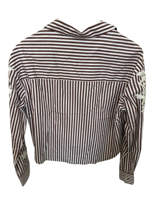 Theo Size S Brown & White Cotton Long Sleeve Striped Lace Detail Button Down Top Brown & White / S