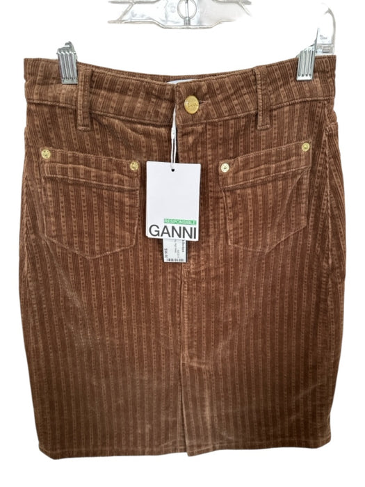 Ganni Size 34 Brown Corduroy High Waist Pencil Skirt Brown / 34