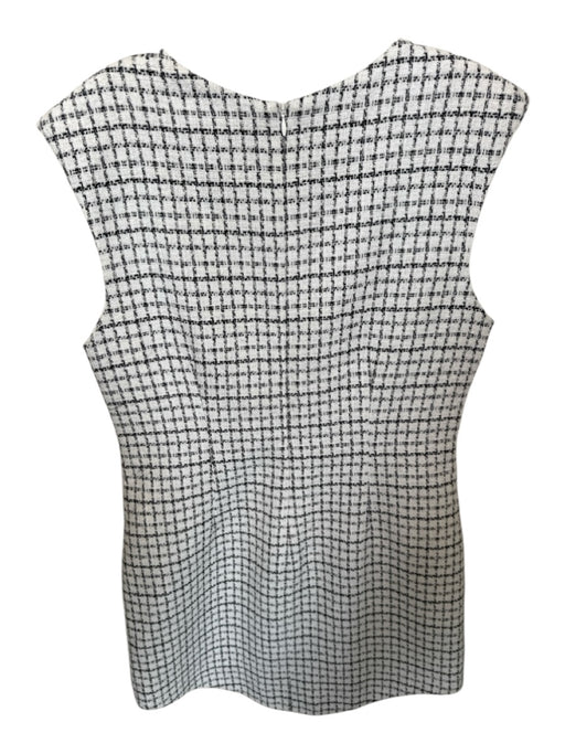 Amanda Uprichard Size L White & Black Polyester Cap Sleeve Tweed Back Zip Dress White & Black / L