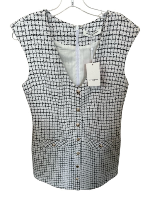 Amanda Uprichard Size L White & Black Polyester Cap Sleeve Tweed Back Zip Dress White & Black / L