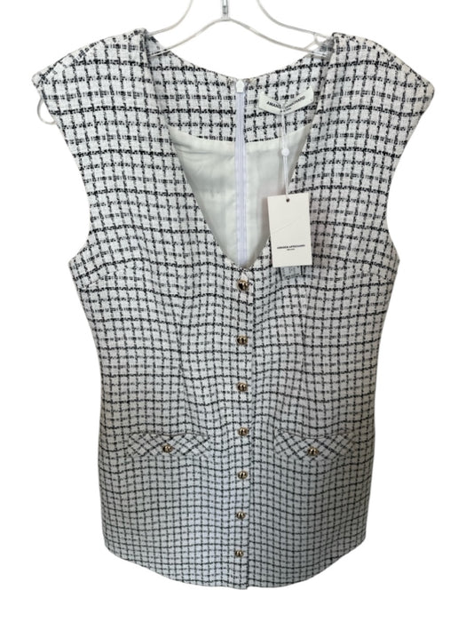 Amanda Uprichard Size L White & Black Polyester Cap Sleeve Tweed Back Zip Dress White & Black / L