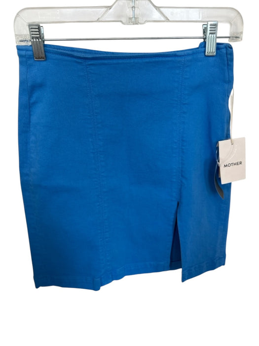 Mother Size 25 Blue Cotton Blend Side Zip Slit Mini Skirt Blue / 25