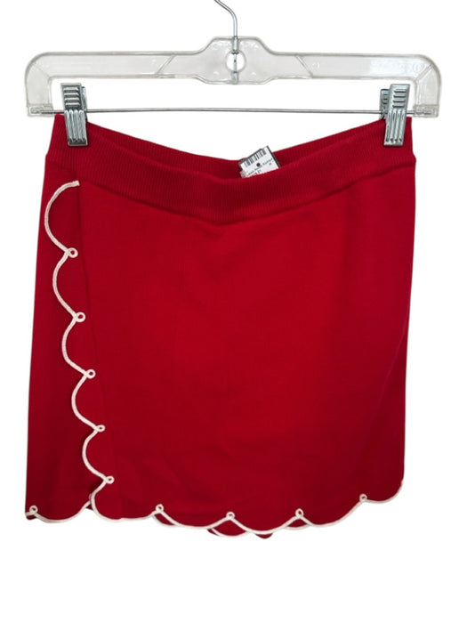 Rachel Antonoff Size S Red & White Cotton Elastic Waist Scallop Detail Skort Red & White / S