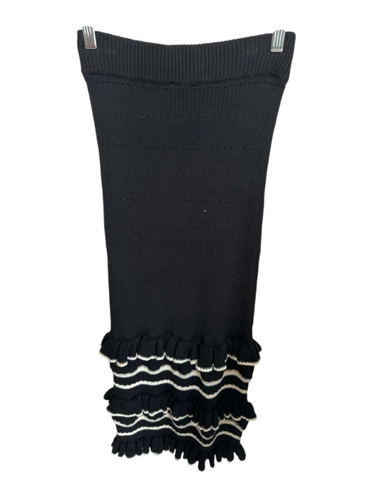 Kivari Size S Black & White Cotton Elastic Waist Ruffles Knit Midi Skirt Black & White / S