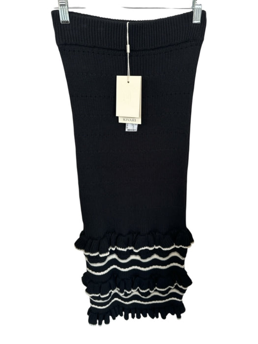 Kivari Size S Black & White Cotton Elastic Waist Ruffles Knit Midi Skirt Black & White / S