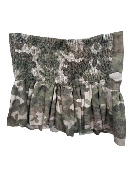 LJC Designs Size XS Green & Tan Linen Strapless Camo Peplum Top Green & Tan / XS