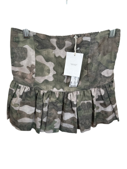 LJC Designs Size XS Green & Tan Linen Strapless Camo Peplum Top Green & Tan / XS