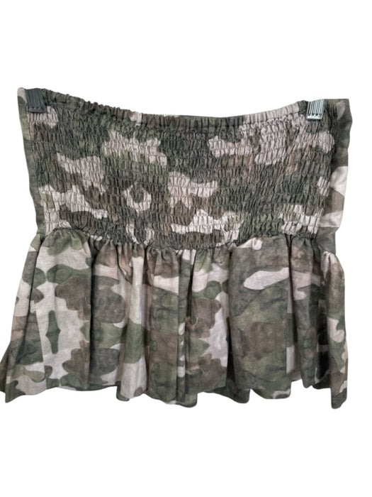 LJC Designs Size M Green & Tan Linen Strapless Camo Peplum Top Green & Tan / M