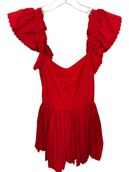 Love The Label Size XS Red Cotton Blend Flutter Sleeves Lace Trim Mini Dress Red / XS