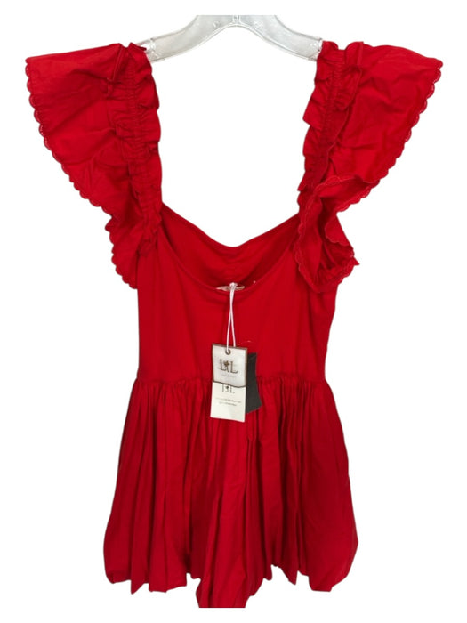 Love The Label Size XS Red Cotton Blend Flutter Sleeves Lace Trim Mini Dress Red / XS
