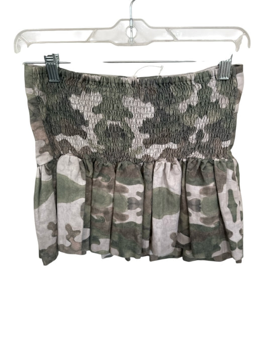 LJC Designs Size S Green & Tan Linen Strapless Camo Peplum Top Green & Tan / S