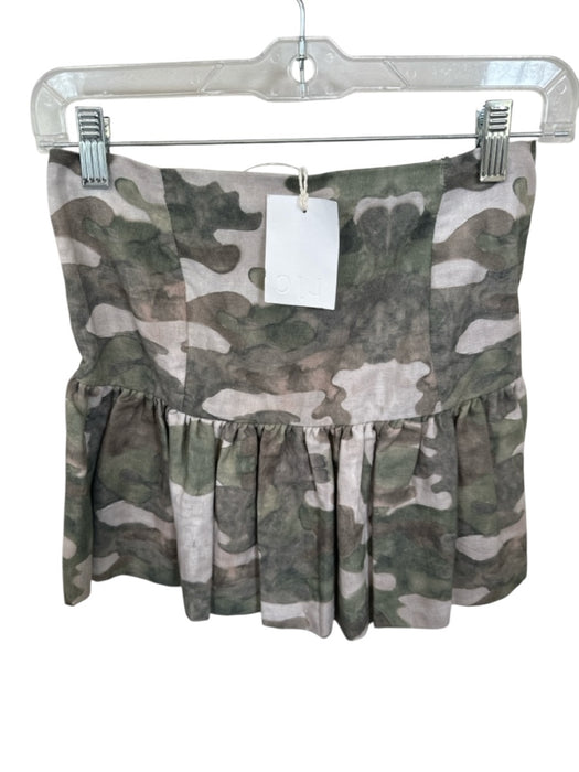 LJC Designs Size S Green & Tan Linen Strapless Camo Peplum Top Green & Tan / S