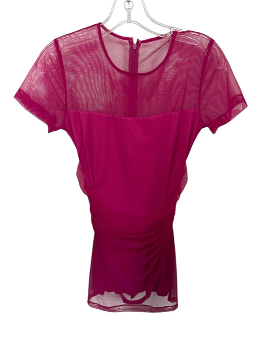Amanda Uprichard Size M Magenta Polyester Short Sleeve Gathered Side Mini Dress Magenta / M
