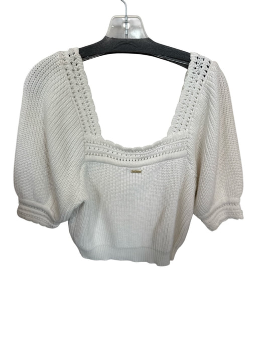 Cleobella Size L White Cotton 3/4 Balloon Sleeve Knit Cropped Sweater White / L