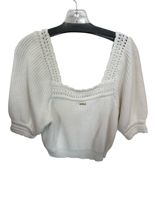 Cleobella Size L White Cotton 3/4 Balloon Sleeve Knit Cropped Sweater White / L