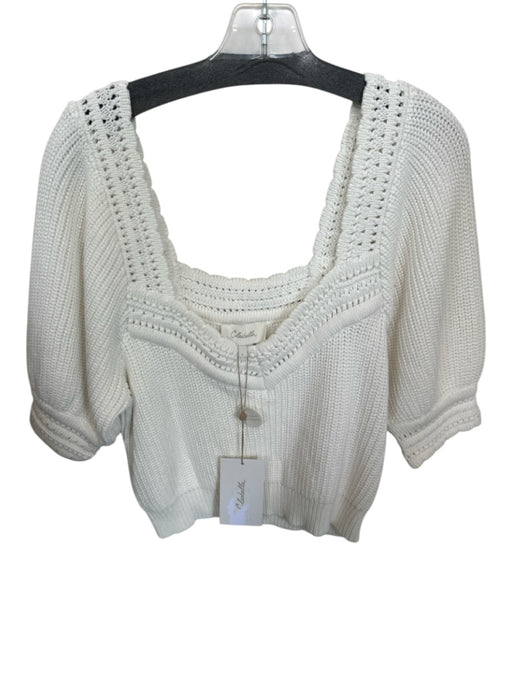 Cleobella Size L White Cotton 3/4 Balloon Sleeve Knit Cropped Sweater White / L