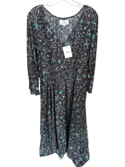 XiRENA Size M gray & green Cotton & Silk Long Balloon Sleeve Botanical Dress gray & green / M