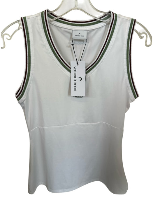 Veronica Beard Size M White & Green Polyester Sleeveless V Neck Athletic Top White & Green / M