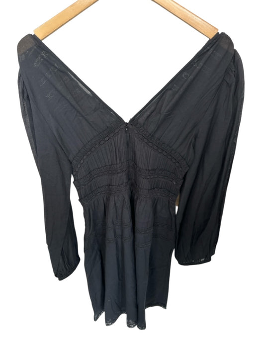 Sea New York Size 4 Black Cotton Long Balloon Sleeve Lace Detail V Neck Dress Black / 4