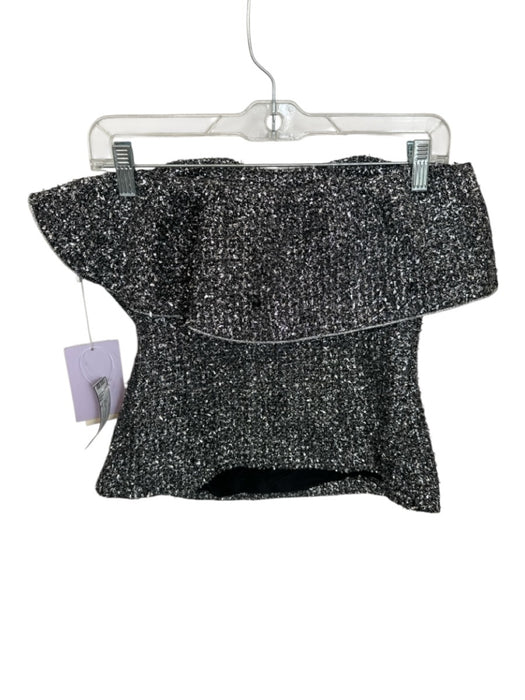 Never a Wallflower Size S Silver & Black Polyester Strapless Metallic Ruffle Top Silver & Black / S