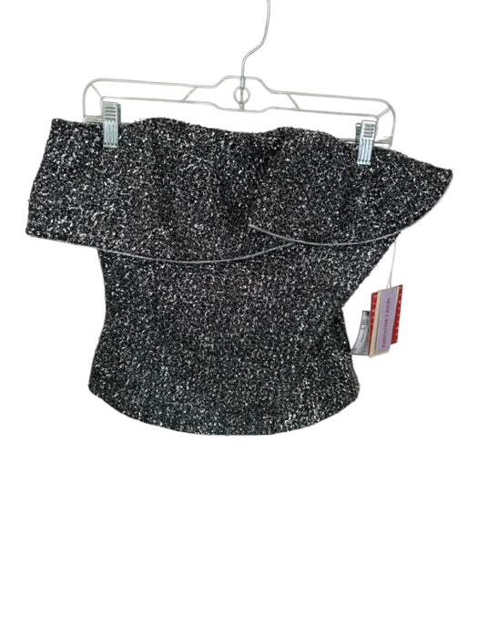 Never a Wallflower Size S Silver & Black Polyester Strapless Metallic Ruffle Top Silver & Black / S
