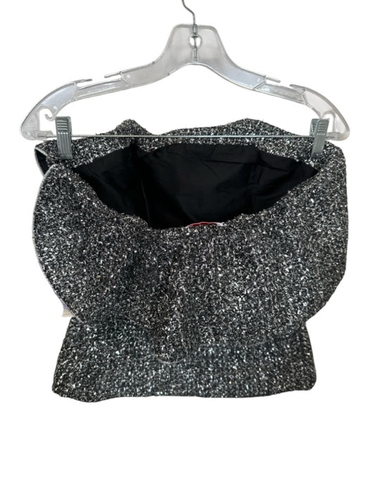 Never a Wallflower Size S Silver & Black Polyester Strapless Metallic Ruffle Top Silver & Black / S