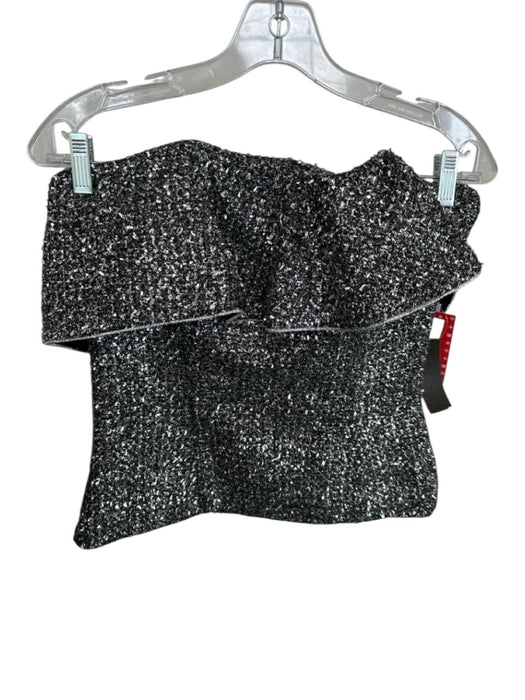 Never a Wallflower Size S Silver & Black Polyester Strapless Metallic Ruffle Top Silver & Black / S