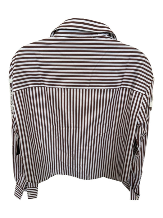 Theo Size XS Brown & White Cotton Long Sleeve Striped Lace Detail Top Brown & White / XS