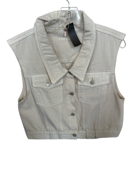 Esqualo Size 8 Cream Cotton Buttons Cap Sleeve Vest Cream / 8