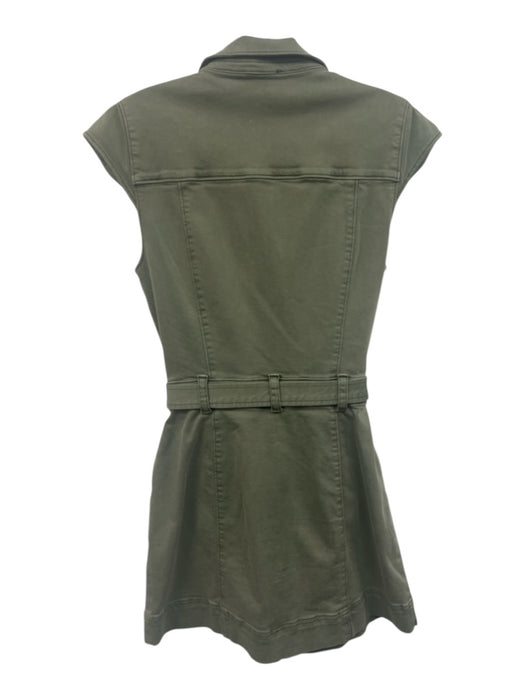 Paige Size 4 Army Green Cotton Denim Ruffle Cap Sleeve Button Down Knee Dress Army Green / 4