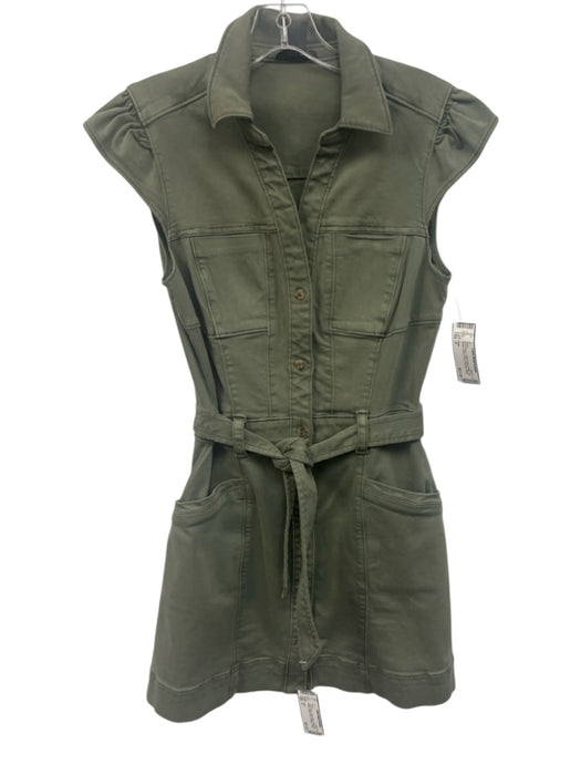 Paige Size 4 Army Green Cotton Denim Ruffle Cap Sleeve Button Down Knee Dress Army Green / 4