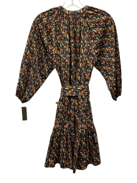 Shoshanna Size 4 Brown, Yellow & Black Cotton Long Balloon Sleeve Streaks Dress Brown, Yellow & Black / 4