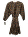 Shoshanna Size 4 Brown, Yellow & Black Cotton Long Balloon Sleeve Streaks Dress Brown, Yellow & Black / 4