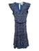 Cleobella Size S Blue, Pink & Black Cotton Ruffle Cap Sleeve Shirred Top Dress Blue, Pink & Black / S