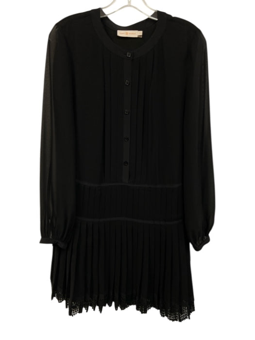Tory Burch Size 2 Black Polyester Chiffon Semi Sheer Pleat Detail Knee Dress Black / 2