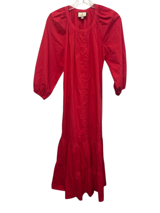 Tuckernuck Size XS Red Cotton 3/4 Balloon Sleeve Hook Closure Ruffle Hem Dress Red / XS