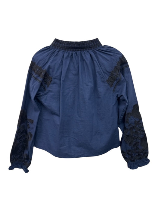 Julia Amory Size S Navy & Black Cotton Long Balloon Sleeve Slit V Neck Short Set Navy & Black / S