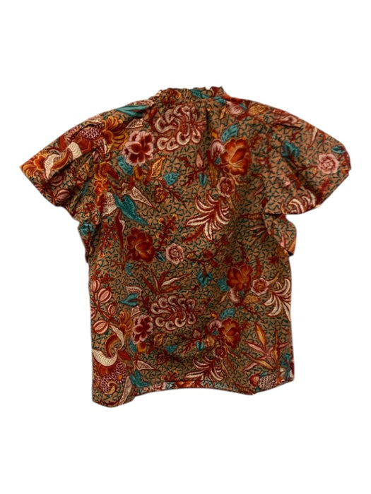 Ulla Johnson Size 4 Red, Peach & Orange Cotton Short Balloon Sleeve Top Red, Peach & Orange / 4