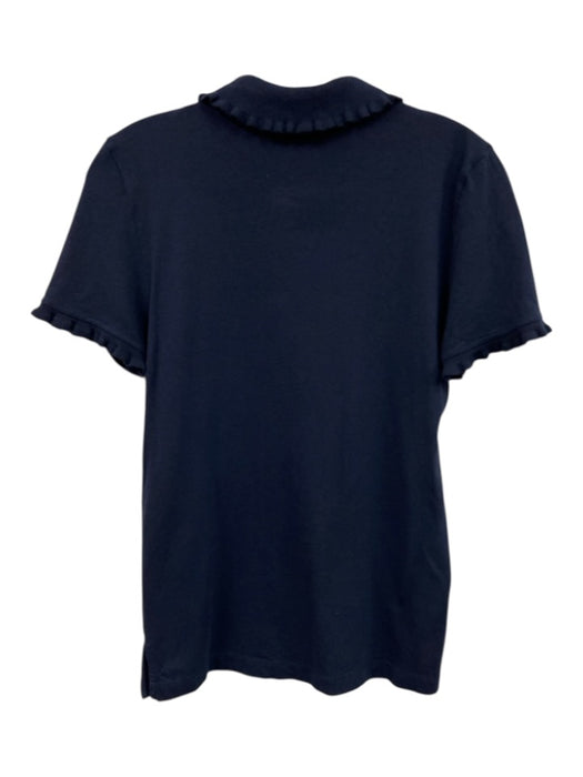 Tory Burch Size XS Navy Blue Cotton Short Ruffle Sleeve Pearl Button Polo Top Navy Blue / XS